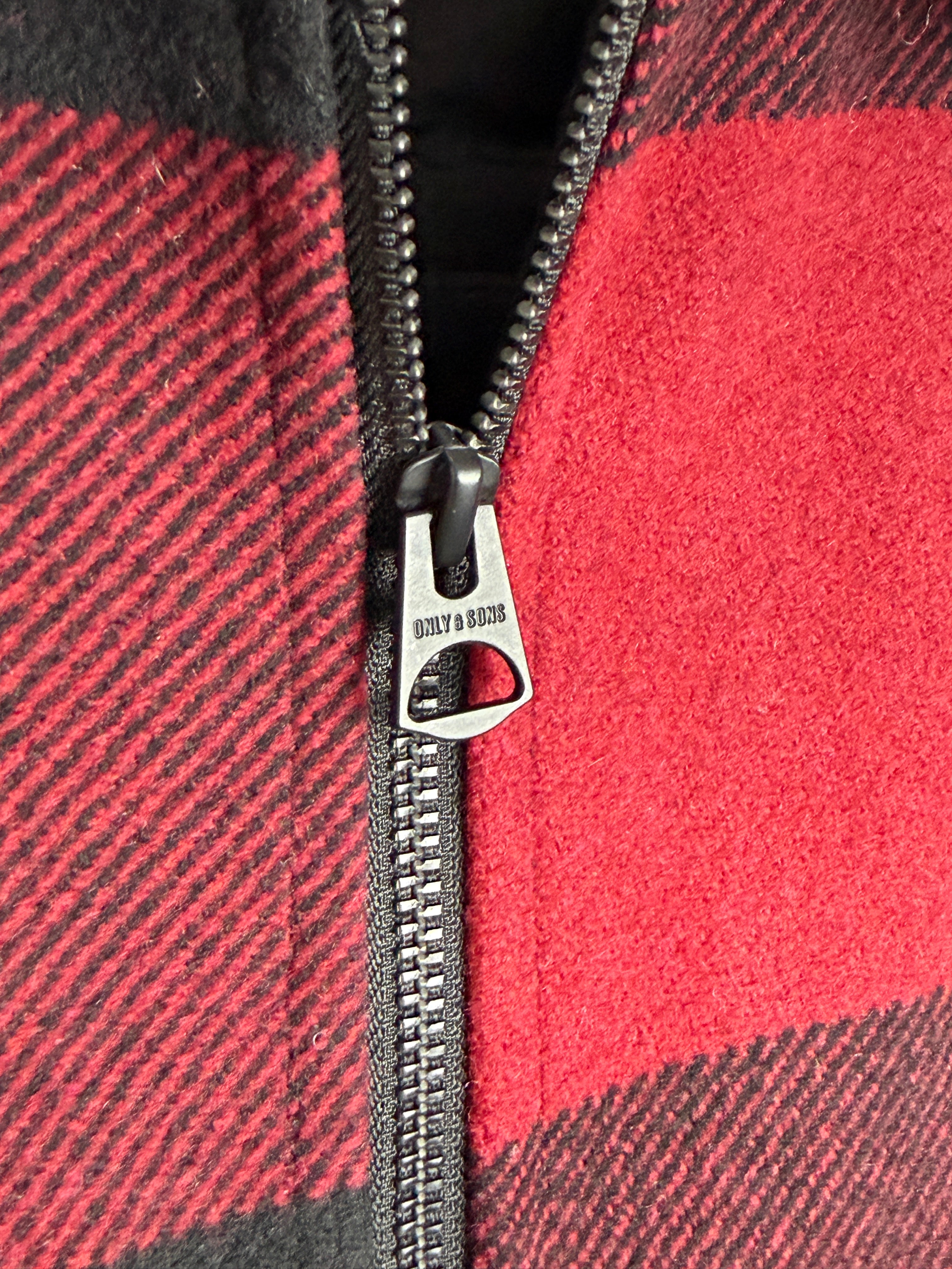 Only & Sons Oberon Check Jacket - Pánská bunda s chlupatým límečkem - M