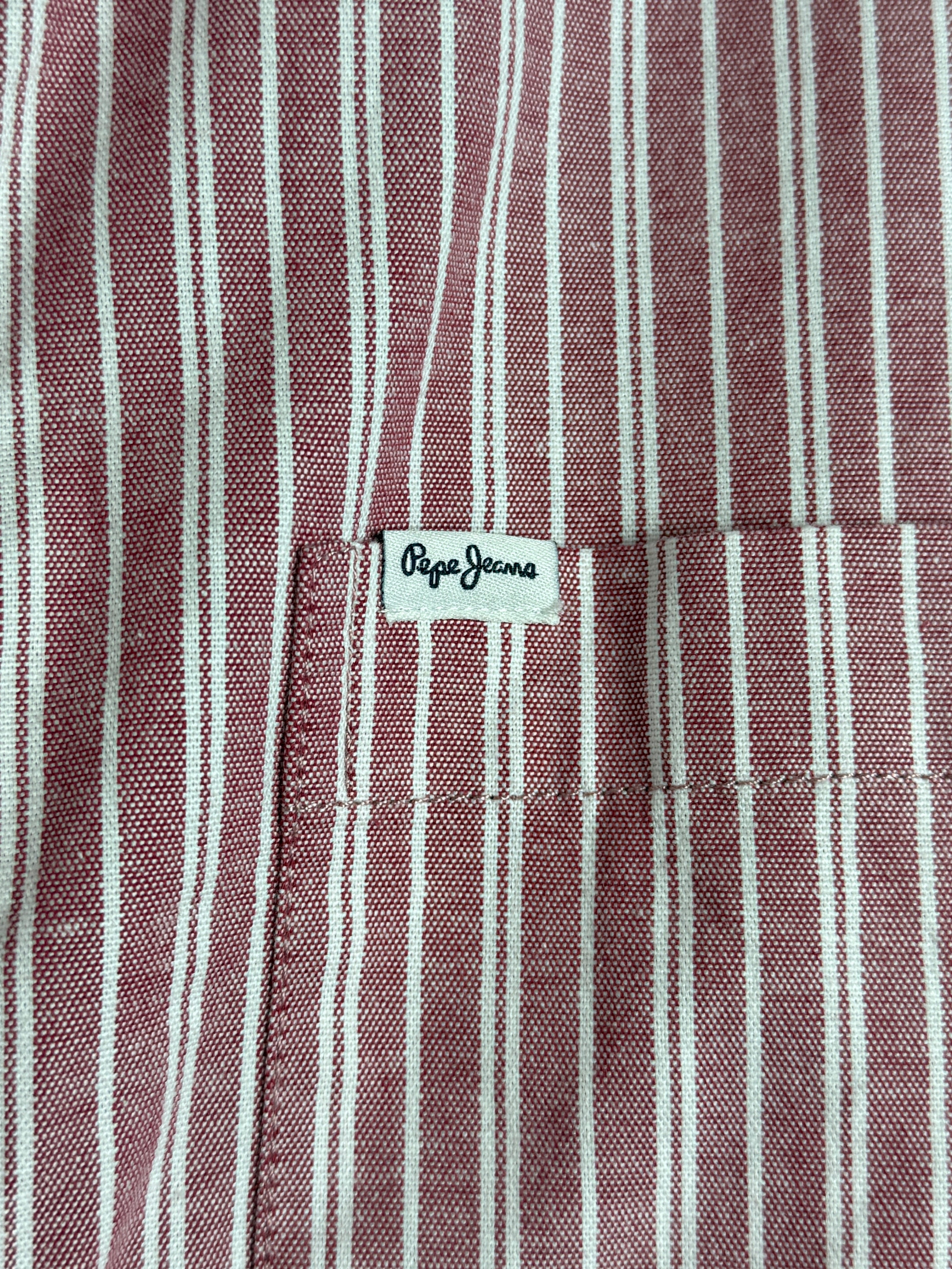 Pepe Jeans Lucius Burnt Red Shirt Pánská pruhovaná košile s dlouhým rukávem - červená S