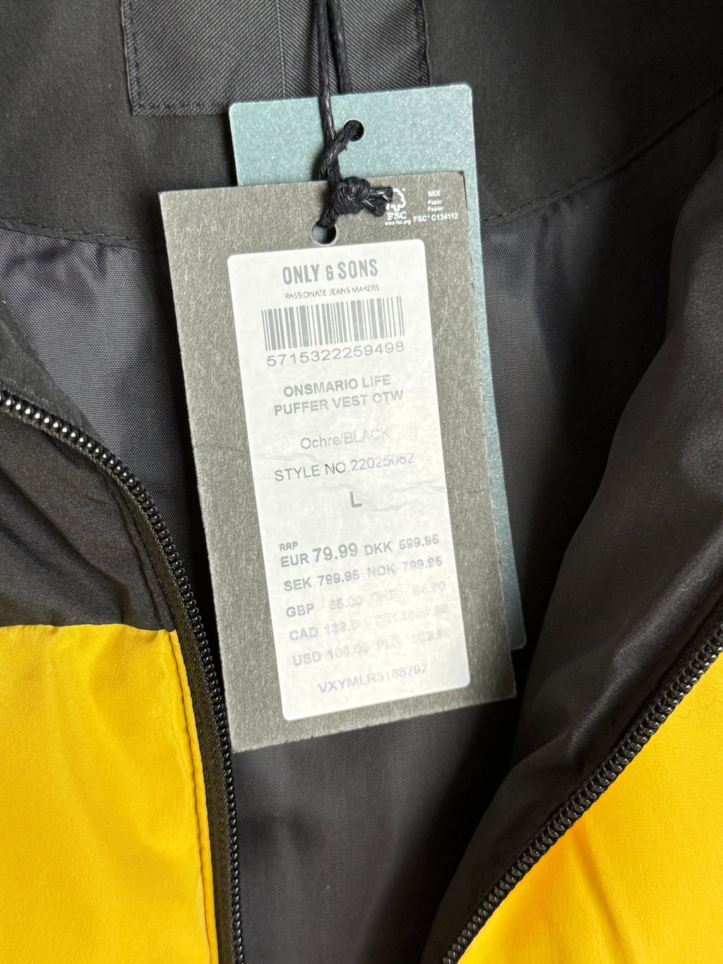 Only & Sons Onsmario Life Puffer Vest Pánská zimní vesta žlutá L