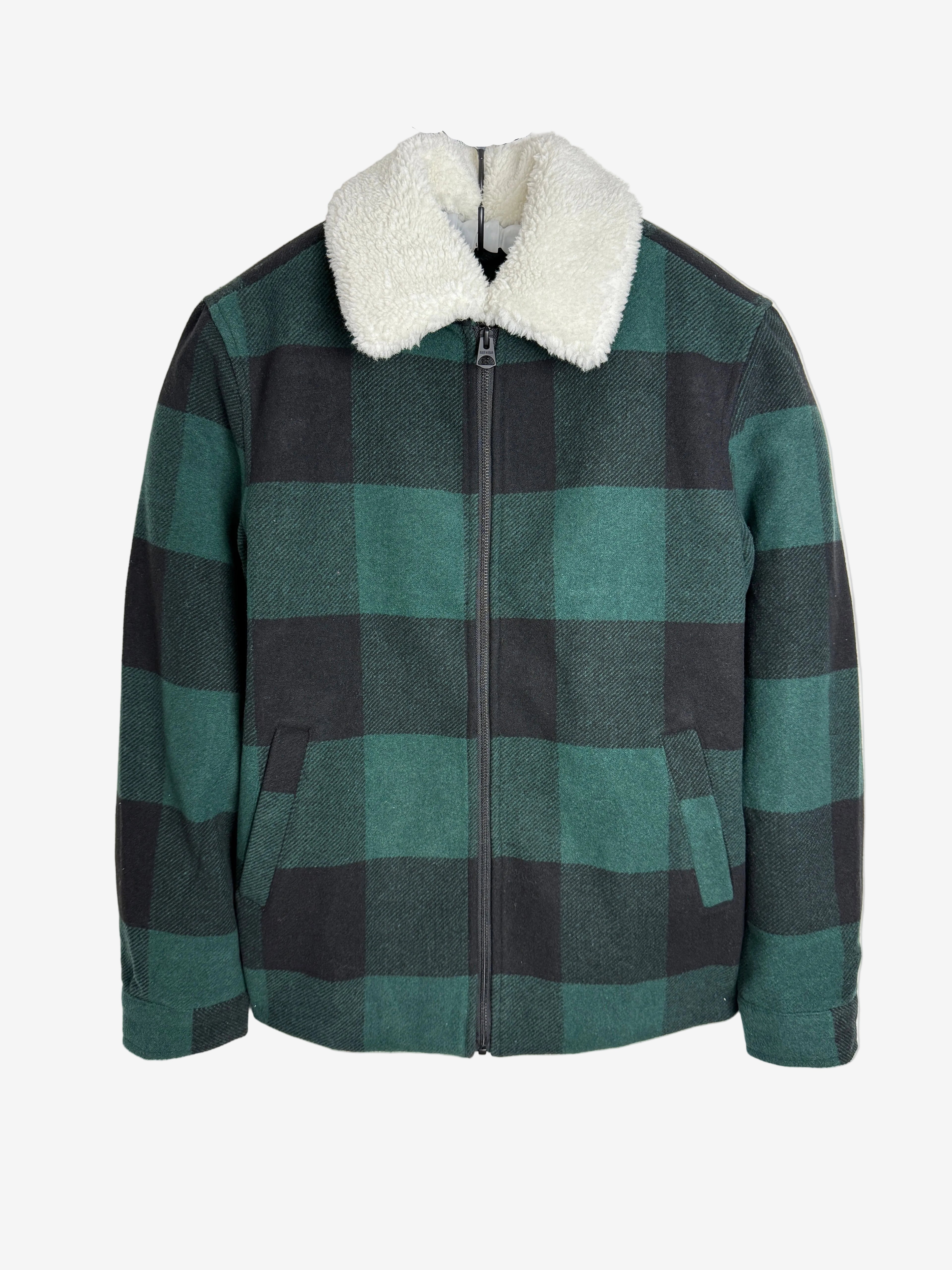 Only & Sons Oberon Check Jacket - Pánská bunda s chlupatým límečkem zelená M