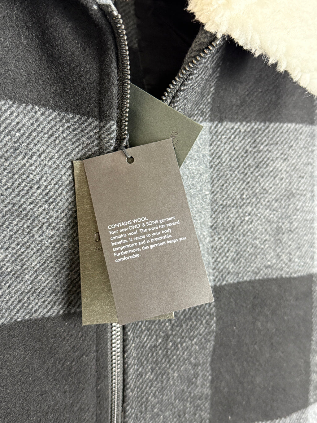 Bunda Only &amp; Sons Oberon Check Jacket Pánská bunda s chlupatým límečkem šedá M