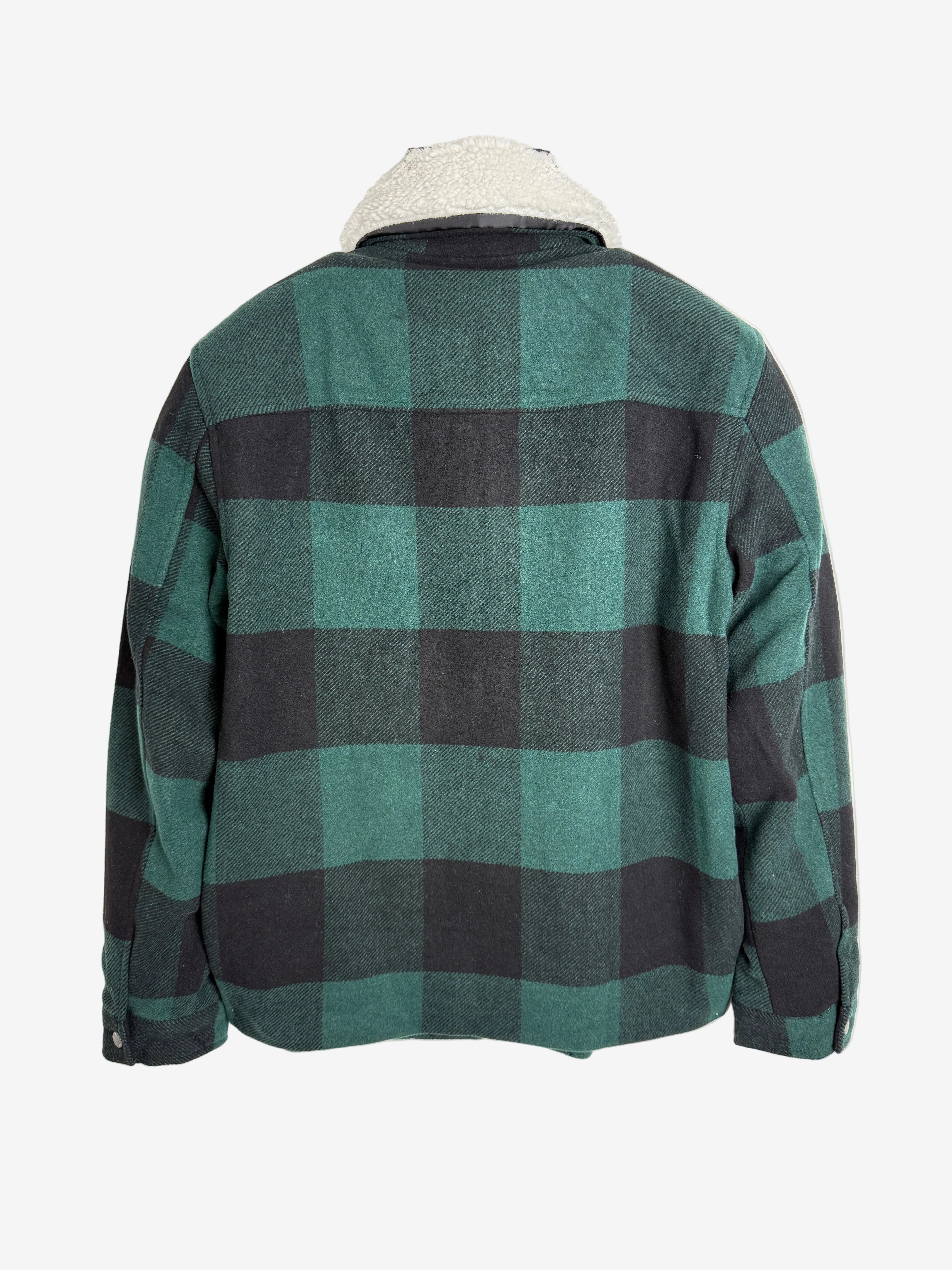 Only & Sons Oberon Check Jacket - Pánská bunda s chlupatým límečkem zelená M