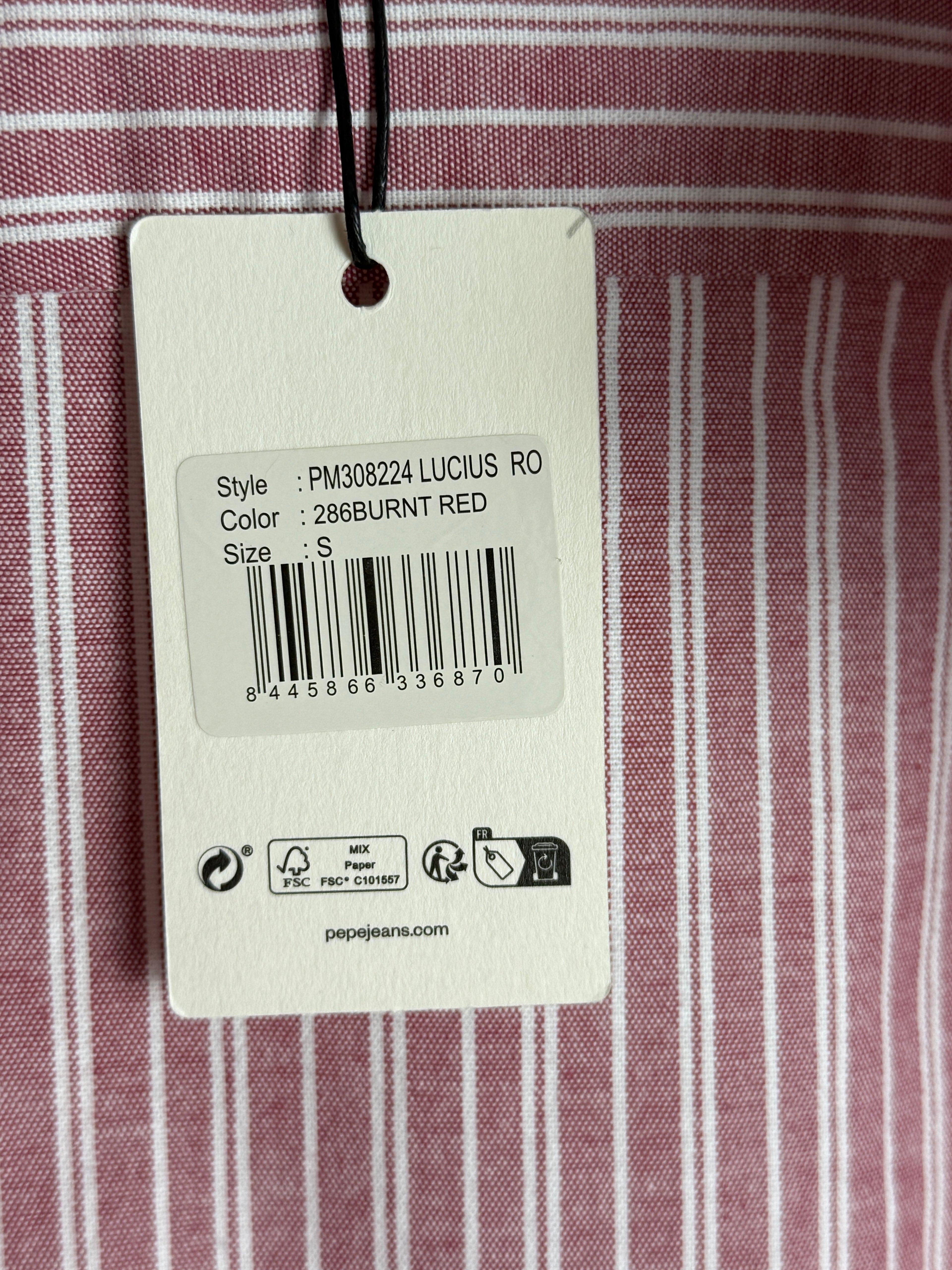 Pepe Jeans Lucius Burnt Red Shirt Pánská pruhovaná košile s dlouhým rukávem - červená S