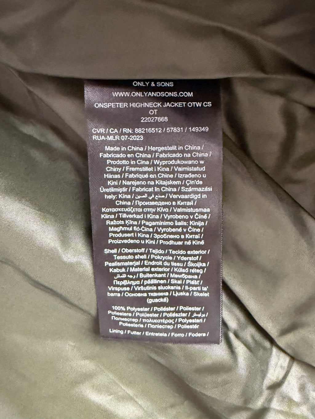 Only & Sons Onspeter Highneck Jacket - Pánská zimní bunda - Khaki - M