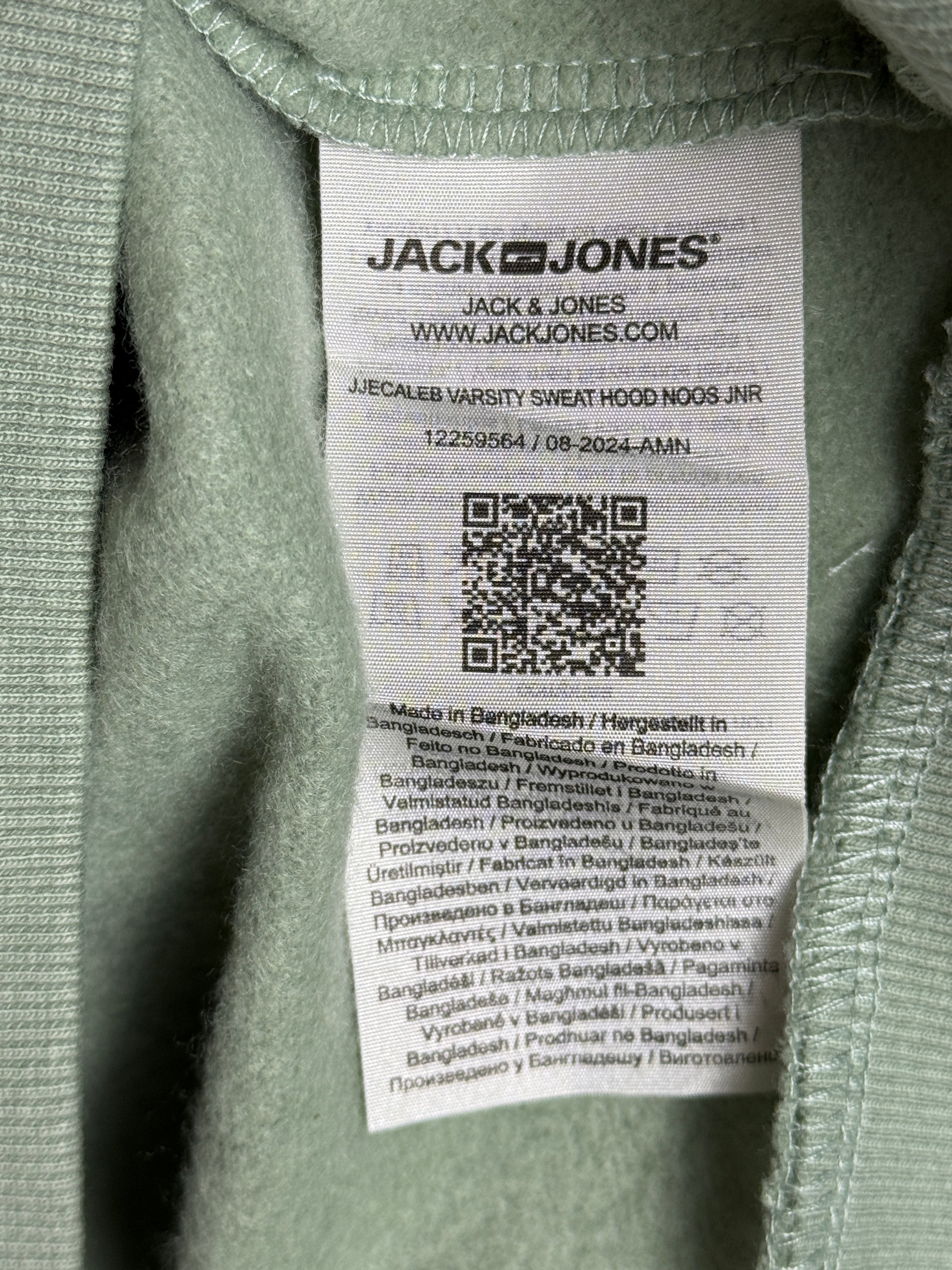 Jack & Jones Caleb Varsity Hoodie dětská mikina s kapucí - zelená 176