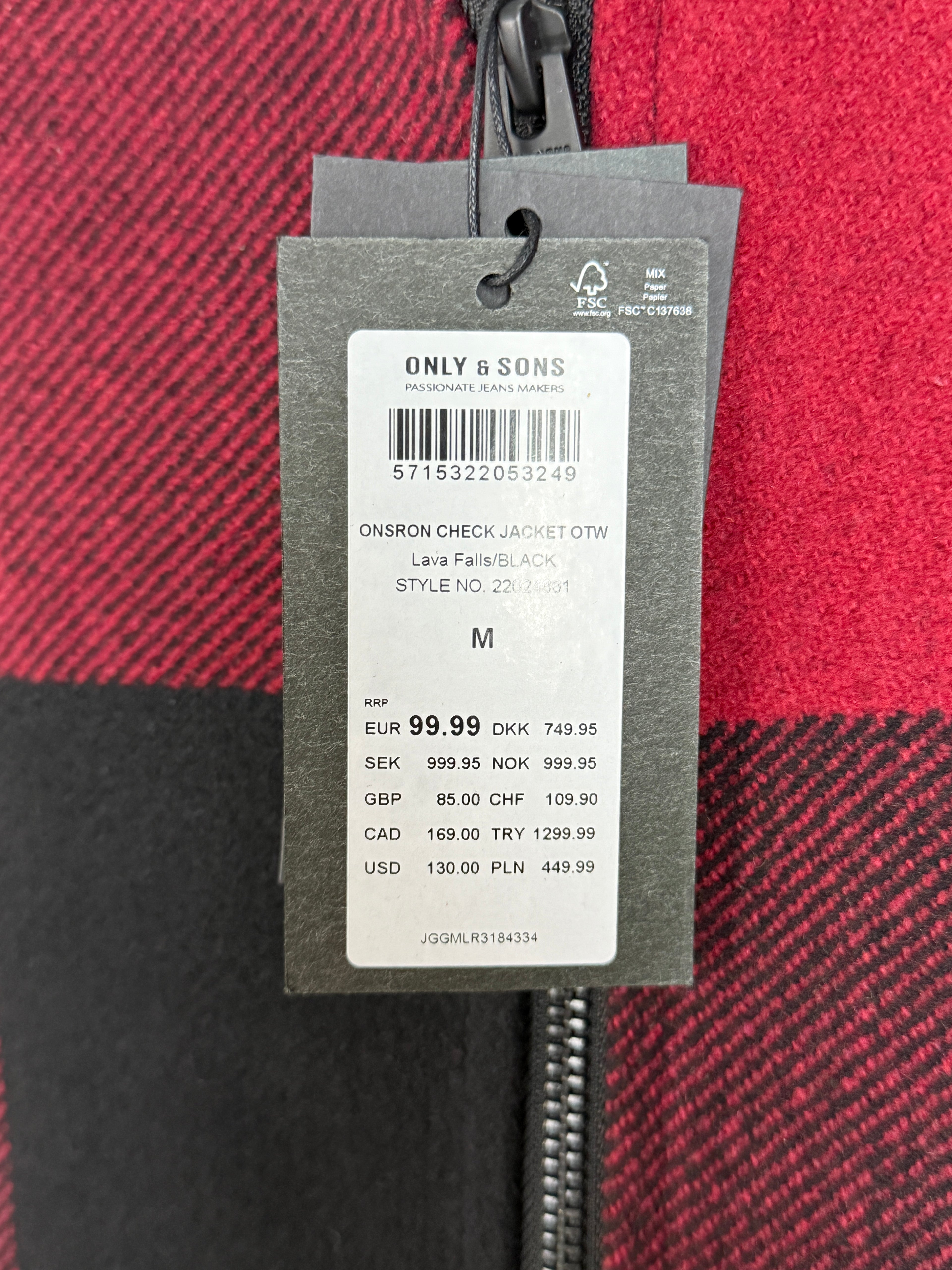 Only & Sons Oberon Check Jacket - Pánská bunda s chlupatým límečkem - M