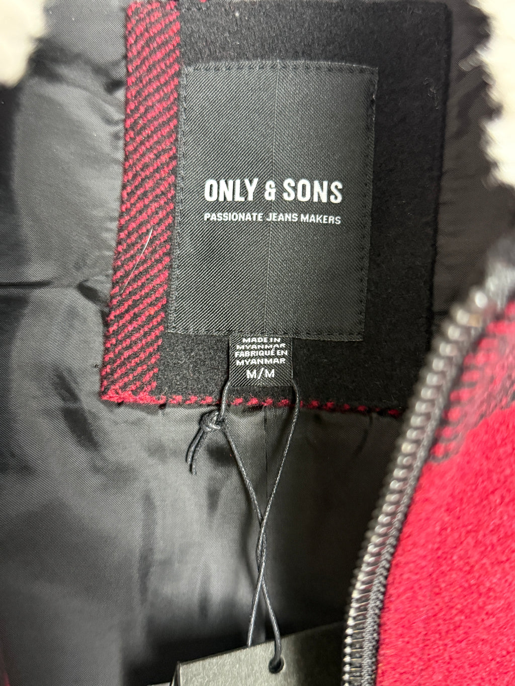 Only & Sons Oberon Check Jacket - Pánská bunda s chlupatým límečkem - M