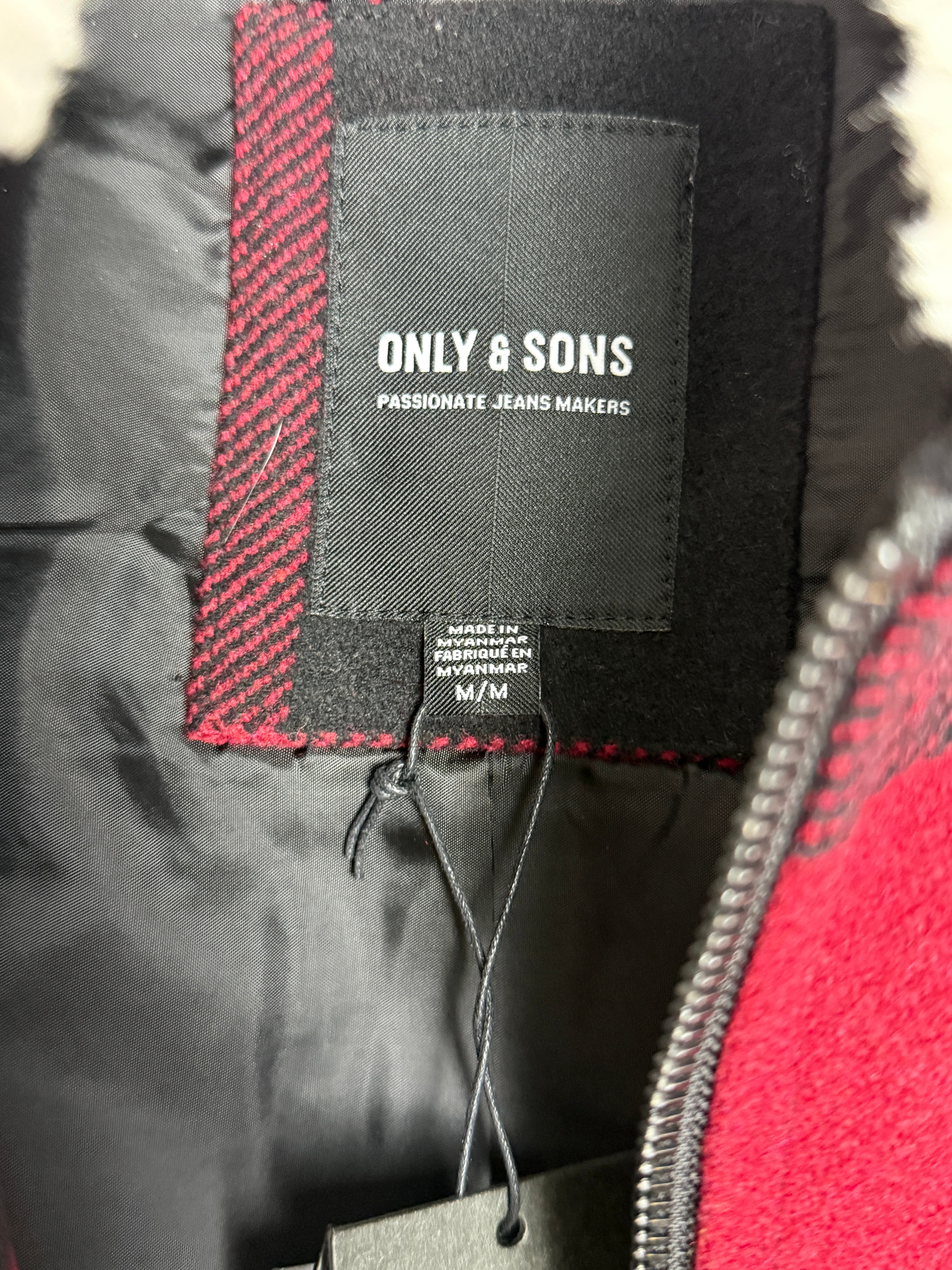 Only & Sons Oberon Check Jacket - Pánská bunda s chlupatým límečkem - M