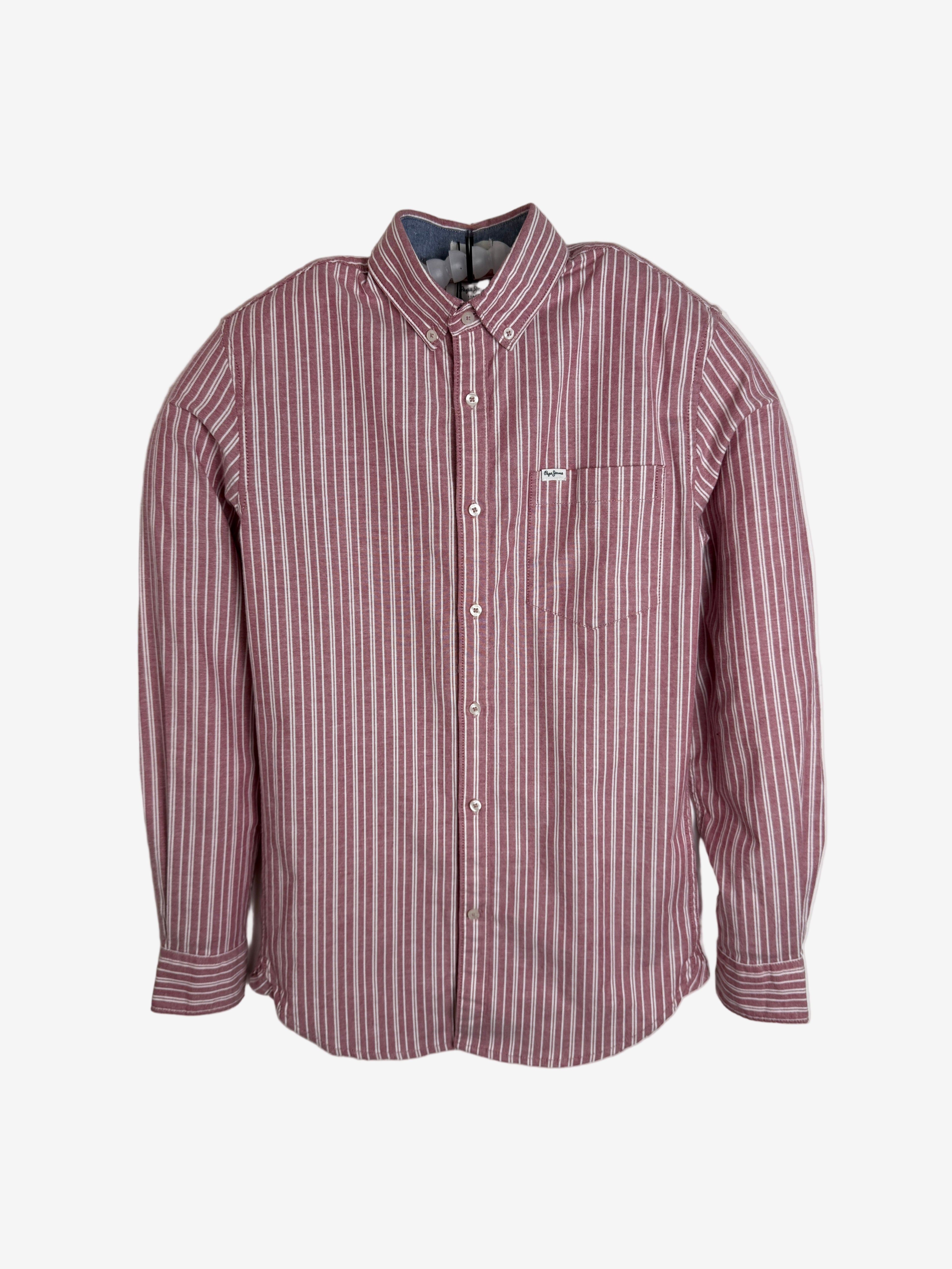 Pepe Jeans Lucius Burnt Red Shirt Pánská pruhovaná košile s dlouhým rukávem - červená S