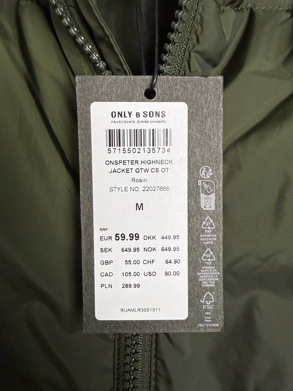Only & Sons Onspeter Highneck Jacket - Pánská zimní bunda - Khaki - M