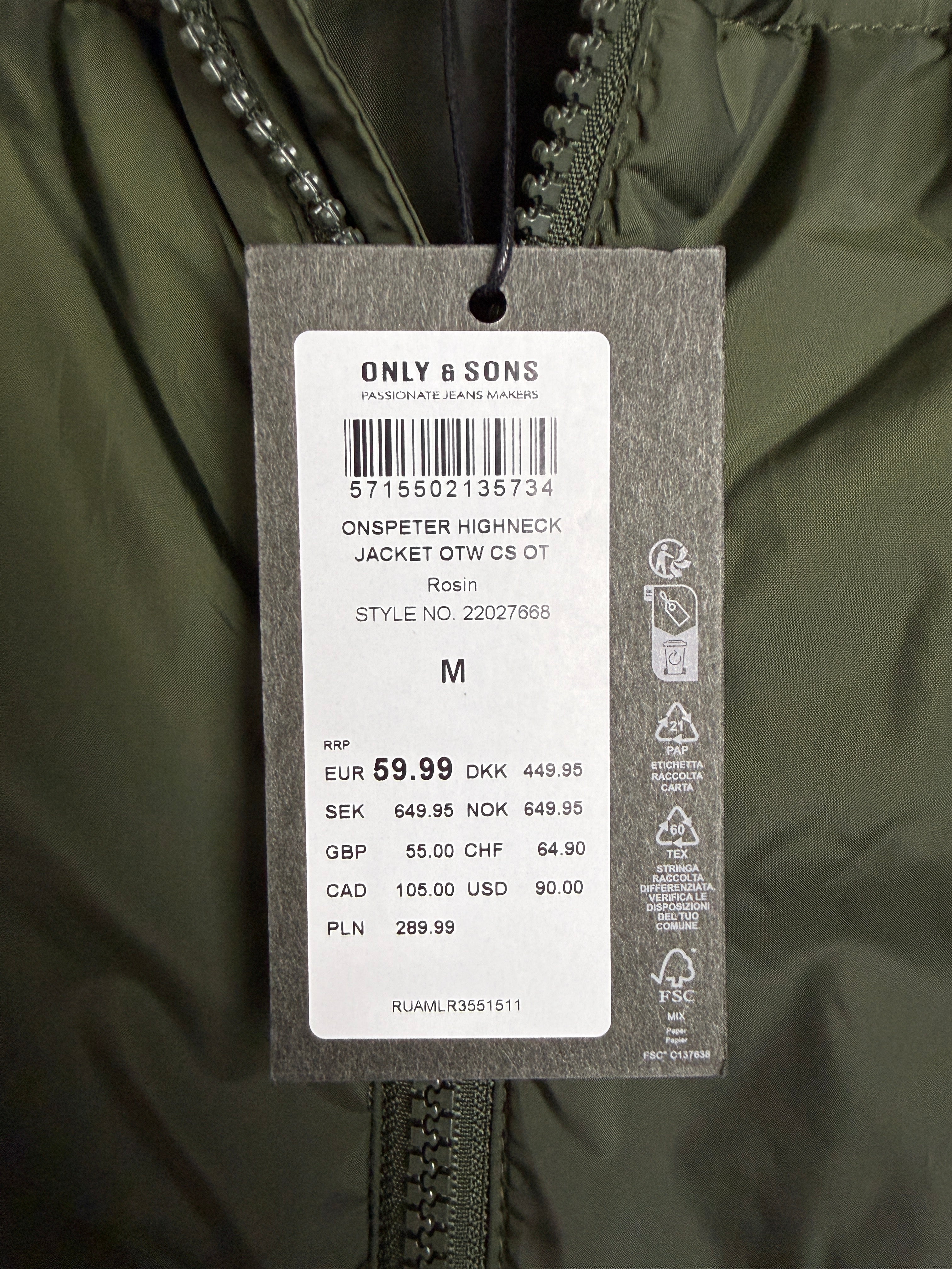 Only & Sons Onspeter Highneck Jacket - Pánská zimní bunda - Khaki - M