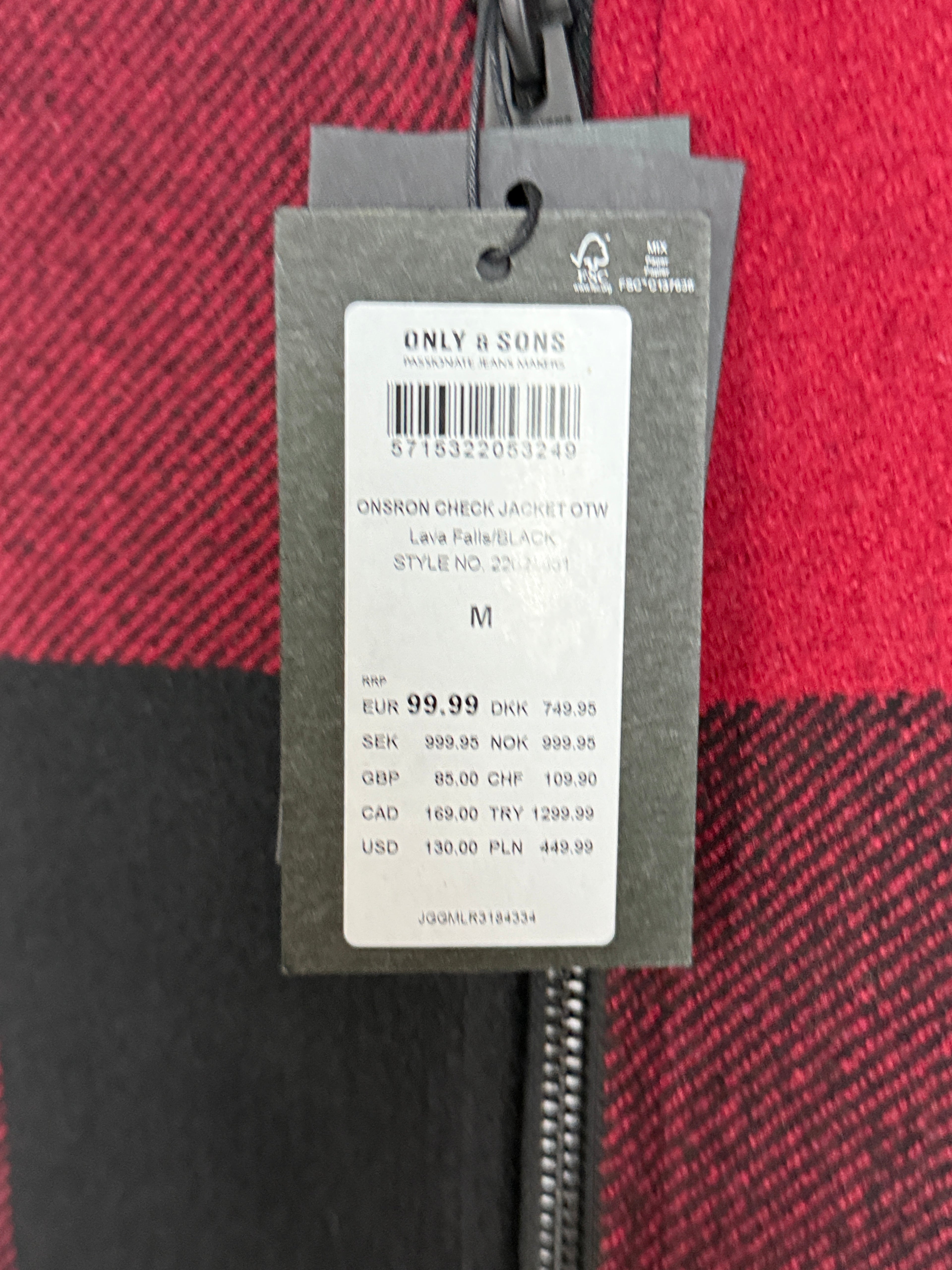 Only & Sons Oberon Check Jacket - Pánská bunda s chlupatým límečkem - M