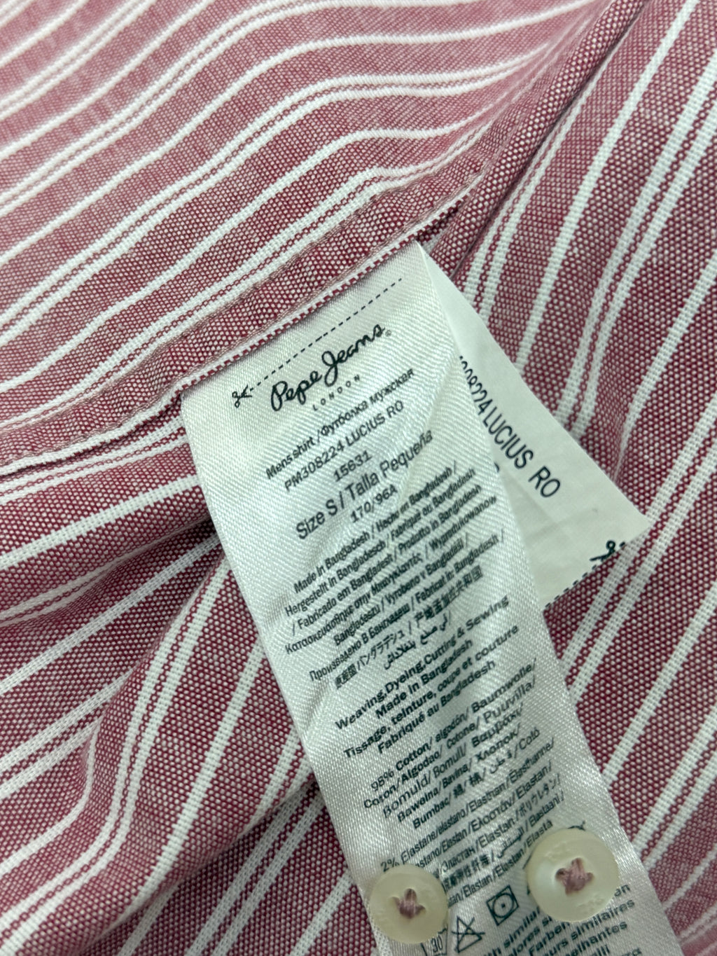 Pepe Jeans Lucius Burnt Red Shirt Pánská pruhovaná košile s dlouhým rukávem - červená S